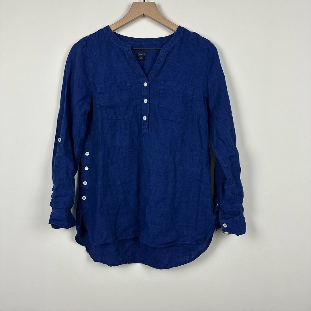 Talbots 100% Linen Royal Blue Tunic Blouse, S